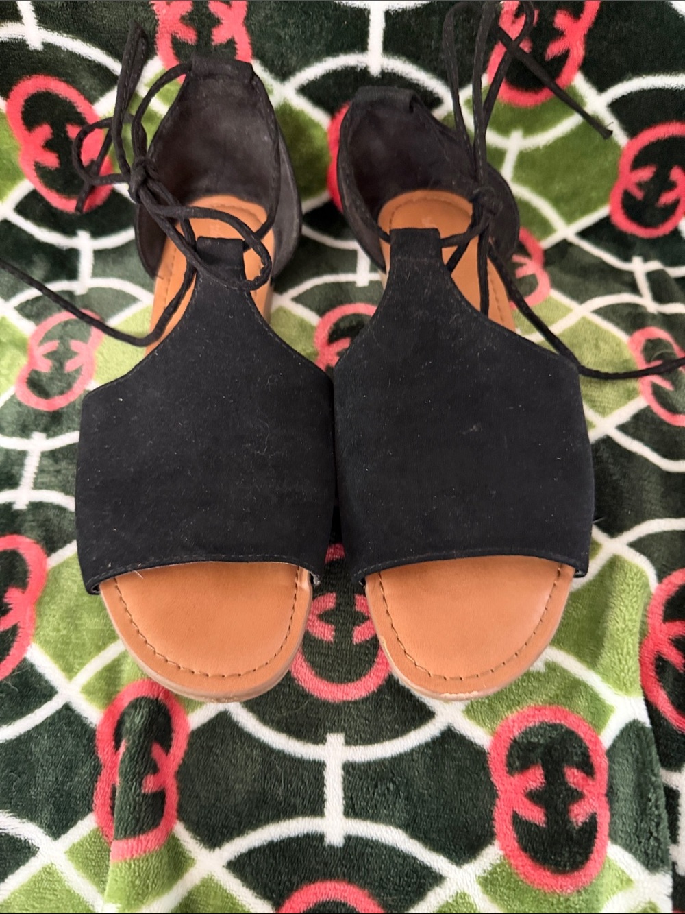 Universal Thread Black Suede Lace-Up Open-Toe Sandals